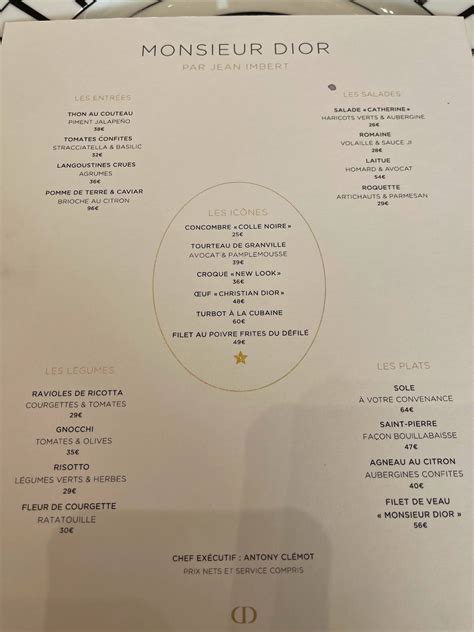 dior restaurant selfridges menu